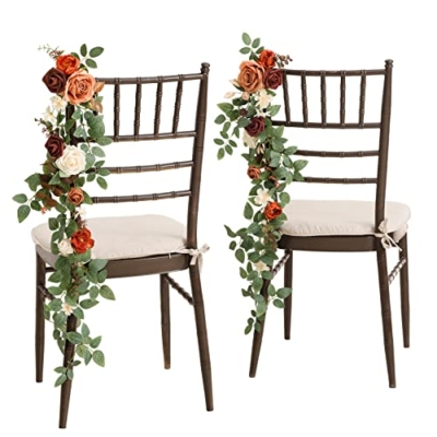Product: Ling's Moment Fall Wedding 10pcs Chair Decorations Aisle Floral Swag Artificial Pew Flowers Hanging Garlands Orange Terracotta for Ceremony Reception Church Rose Floral Arrangement Party Outdoor Decor