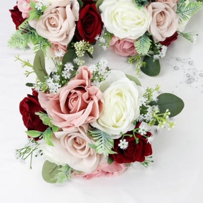 Product: HOMENERGY Set of 4 Bridesmaid Bouquets for Wedding - 7 Inch Artificial Flowers Bouquets for Ceremony Anniversary Centerpieces Decorations - Burgundy & Blush