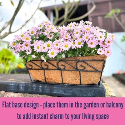 Product: LaLaGreen Wall Mounted Planters - 16 Inch, 4 Pack Window Flower Boxes Basket Outdoor, Balcony Planter Over The Rail, Deck Railing Hanging with Coco Liners, Metal Horse Troughs Fence Patio Porch