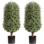 Product: momoplant Artificial Topiary Boxwood Tree 35Inch - 3 ' -2 Pack Faux Shrub Fake Trees Home Decor for Indoor/OutdoorArtificial Greenery Set