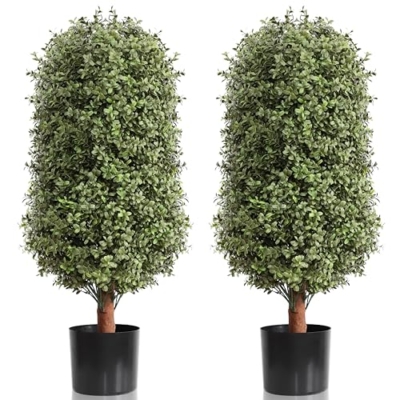 Product: momoplant Artificial Topiary Boxwood Tree 35Inch - 3 ' -2 Pack Faux Shrub Fake Trees Home Decor for Indoor/OutdoorArtificial Greenery Set