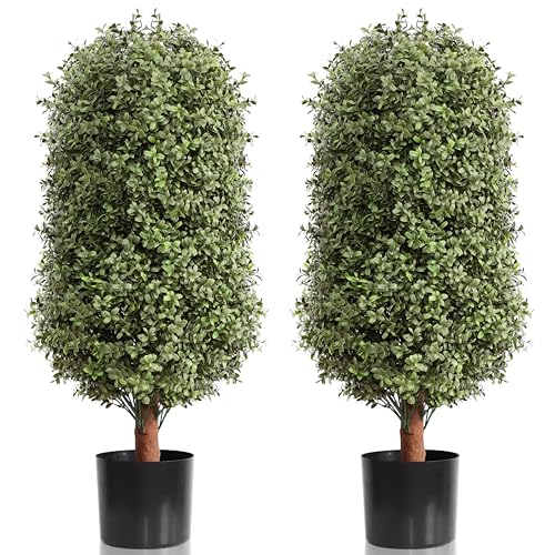 Product: momoplant Artificial Topiary Boxwood Tree 35Inch - 3 ' -2 Pack Faux Shrub Fake Trees Home Decor for Indoor/OutdoorArtificial Greenery Set