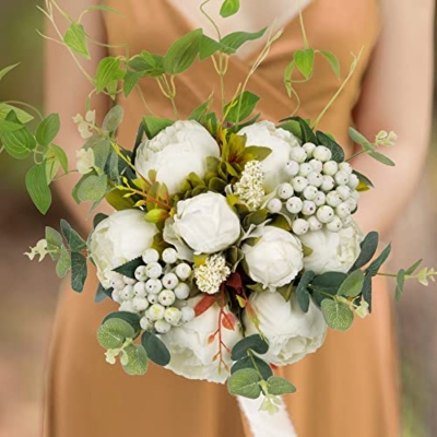 Product: LESING Bridal Wedding Bouquets Artificial Peony Flowers Bouquet Handmade Romantic Wedding Bouquets for Bride Bridesmaid Holding Flowers (Bouquet-Peony White)