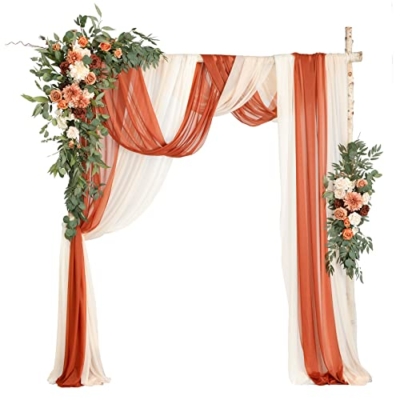 Product: Ling's Moment Fall Wedding Arch Flowers with Sheer Drapes Kit - Artificial Terracotta and Burnt Orange Floral for Ceremony Backdrop, Arbor Decor, 5-Piece Set (2 Flower Stems + 3 Hanging Drapes)