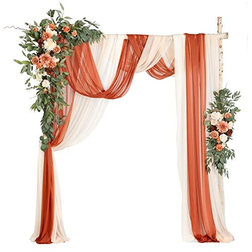 Ling's Moment Fall Wedding Arch Flowers with Sheer Drapes Kit - Artificial Terracotta and Burnt Orange Floral for Ceremony Backdrop, Arbor Decor, 5-Piece Set (2 Flower Stems + 3 Hanging Drapes) - Artificial Flower Arrangements Product: Ling's Moment Fall Wedding Arch Flowers with Sheer Drapes Kit - Artificial Terracotta and Burnt Orange Floral for Ceremony Backdrop, Arbor Decor, 5-Piece Set (2 Flower Stems + 3 Hanging Drapes)