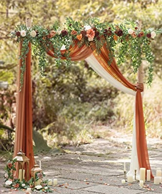 Silky Flower Store Fall Artificial Wedding Arch Flower Garland, Orange Eucalyptus Rose Backdrop Decorations, 6.5ft 14 14 Product: Ling's Moment 6.5FT Backdrop Flower Garland Decorations, Fall Artificial Wedding Arch Flowers, Orange Ceremony Reception Hanging Eucalyptus Rose Arbor Arrangement Outdoor Party Floral Swag