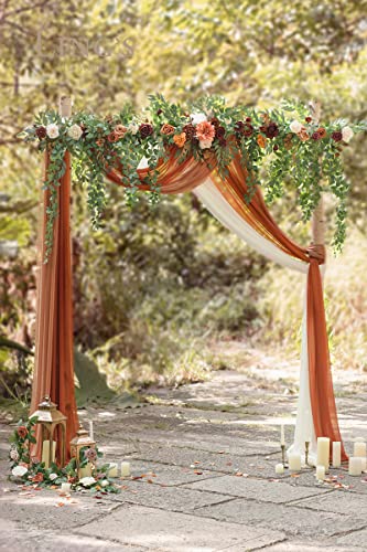 Silky Flower Store Fall Artificial Wedding Arch Flower Garland, Orange Eucalyptus Rose Backdrop Decorations, 6.5ft 5 5 Product: Ling's Moment 6.5FT Backdrop Flower Garland Decorations, Fall Artificial Wedding Arch Flowers, Orange Ceremony Reception Hanging Eucalyptus Rose Arbor Arrangement Outdoor Party Floral Swag