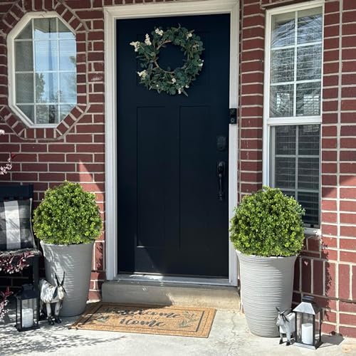 Silky Flower Store Artificial Boxwood Topiary Trees Set of 2, Outdoor UV Resistant Faux Evergreen Shrubs, Front Porch Planter Decor, 27in 5 5 Product: Azoco 27“ Realistic Artificial Boxwood Topiary Trees Set of 2, Faux Boxwood Plants Outdoor UV-Resistant, No Maintenance Curb Appeal Fake Evergreen Bushes & Shrubs for Front Porch Outside Planter Decor