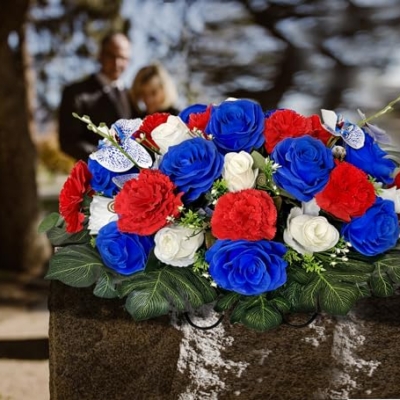 Silky Flower Store Artificial Cemetery Flowers Headstone Flower Saddle, Memorial Grave Decorations Vibrant Roses Carnation, 35 Flowers 2 Butterflies, 32.5cm 10 10 Product: Saxili Artificial Cemetery Flowers - Headstone Flower Saddle -Memorial Day Flower for Grave Decorations - Realistic Vibrant Roses Carnation