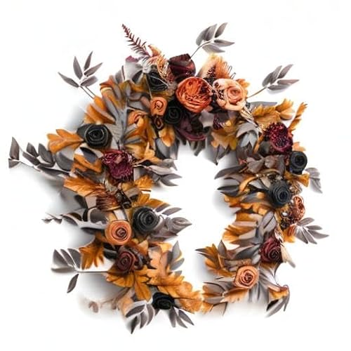 Silky Flower Store Eucalyptus Rose Flower Garland, Black Burnt Orange Faux Silk Wedding Arch Decor, 6ft 6 6 Product: Ling's Moment Flower Garland - 6FT Eucalyptus & Rose - Sweetheart Table Decor for Wedding Reception, Artificial Floral Garland for Mantle, Thanksgiving, Christmas Decoration, Black & Burnt Orange
