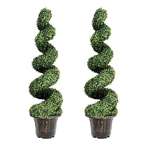 GOPLUS 4 Ft Artificial Boxwood Spiral Topiary Tree - Lifelike Fake Greenery for Home & Garden Decor - Artificial Flower Arrangements Product: GOPLUS 4 Ft Artificial Boxwood Spiral Topiary Tree - Lifelike Fake Greenery for Home & Garden Decor