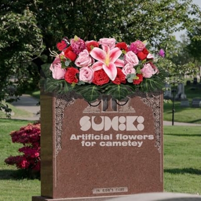 Silky Flower Store Artificial Cemetery Flower Saddle, Pink Rose Lily Red Carnation Tulip, Memorial Grave Vase, Butterflies, 32.5cm 17 17 Product: SUHOOKOO Handmade Cemetery Flowers for Grave Decor, Artificial Headstone Flower Saddle, Bright and Colorfast,Easy Fit, Tombstone Silk Pink Rose Lily/Red Carnation Tulip, 2 lovely butterflies included