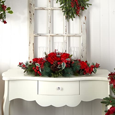 Product: Nearly Natural Artificial Hydrangea Holiday Candelabrum