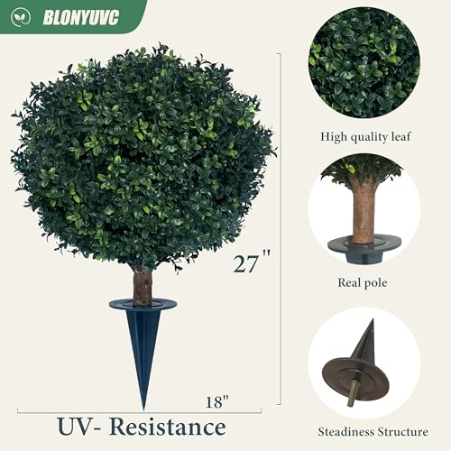 Product: kyesyes Artificial Boxwood Ball Bush 27" Tree UV Resistance Rated with Spike. Easy to Push in The Ground.Plant Looks Great in a Planter Anywhere. Indoor/Outdoor Decor 2 Pack