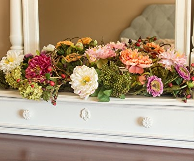 Silky Flower Store Mixed Mini Peony Silk Flower Centerpiece, Artificial Floral Arrangement, Rustic Twig Base, 34W x 10D x 6.5H 9 9 Product: Nearly Natural 4665 Mixed Mini Peony Centerpiece Silk Flower Arrangement,10"D x 34"W x 6.5"H