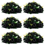 Product: NUPTIO Black Roses Artificial Flowers Pcs of 6 Fake Flower Bouquet Black Hydrangea Flowers Artificial, 15 Heads Fake Roses with Base, Real Looking Black Artificial Flowers (Black)