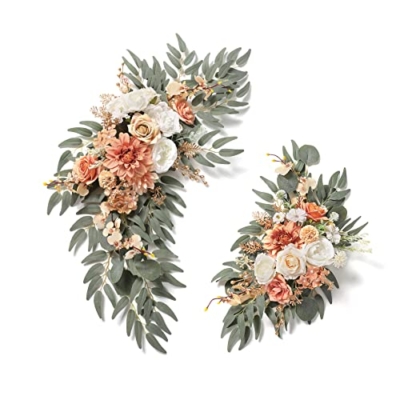 Product: Serra Flora Wedding Arch Flowers Swags Kit (Pack of 2) for DIY Artificial Peony Greenery Arrangements Party Welcome Ceremony Sign and Reception Backdrop Floral Decoration (White Orange)