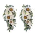 Product: 2-Pcs Spring Summer Floral Teardrop Swags - 28” Artificial Sunflower, Peony, Rose Teardrop Wreath for Door, Wall, Window - White Floral Arrangement for Home Decor