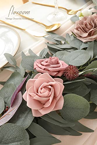 Silky Flower Store Artificial Eucalyptus Garland with Flowers, Dusty Rose Mauve, 6ft, 13.75in width, 3.5in height 4 4 Product: Floroom 6ft Artificial Eucalyptus Garland with Flowers Fake Greenery Faux Floral Vine Garland for Table Decor Wedding Centerpieces Bridal Shower Party Decorations, Dusty Rose & Mauve