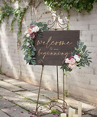 Silky Flower Store Artificial Wedding Arch Flowers Eucalyptus Willow Garland, Dusty Rose Cream Rose Welcome Sign Swag, 33in 5 5 Product: Ling's Moment 2pcs Artificial Welcome Sign Swag Wedding Arch Flowers Decorations Floral Eucalyptus Willow Garland Dusty Rose & Cream Rose Ceremony Party Reception Easel Door Wall Home Entryway Outdoor