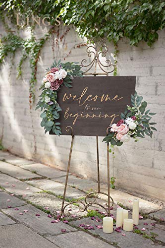 Silky Flower Store Artificial Wedding Arch Flowers Eucalyptus Willow Garland, Dusty Rose Cream Rose Welcome Sign Swag, 33in 1 1 Product: Ling's Moment 2pcs Artificial Welcome Sign Swag Wedding Arch Flowers Decorations Floral Eucalyptus Willow Garland Dusty Rose & Cream Rose Ceremony Party Reception Easel Door Wall Home Entryway Outdoor