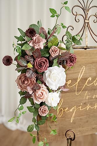 Silky Flower Store Artificial Wedding Welcome Sign Swag, White Floral Arch Flowers Decorations, 2pcs, Flexible Handmade Faux Florals 20in 2 2 Product: Ling's Moment 2pcs Artificial Welcome Sign Swag Wedding Arch Flowers Decorations Floral Eucalyptus Willow Garland Dusty Rose Mauve Rose Ceremony Party Reception Easel Door Wall Home Entryway Outdoor