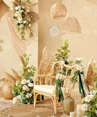 Silky Flower Store Wedding Aisle Pew Flowers, Emerald Tawny Beige Faux Arrangements, Chiffon Ribbons, Ceremony Chair Back Decor, 8 Piece Set, 32.5cm 9 9 Product: Ling's Moment 8 Wedding Aisle Pew Artificial Flowers Arrangements Emerald Tawny Beige for Ceremony Chair Back Floral Decorations with Chiffon Ribbons Reception Church Rose Faux Hanging Party Outdoor