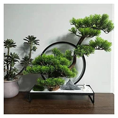 Product: Artificial Plants Fake Bonsai Tree 9 Inches Artificial Bonsai Pine Tree，Realistic Fake Plant Decoration, Faux Plants with Statues of Little Monks, for Desktop Display， Zen Garden Décor House Plant