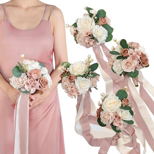 BENCENTRE 7 Inch Dusty Rose Bridesmaid Bouquet for Wedding, Set of 4, Small Wedding Bouquet,for Marriage Proposal Party and Vintage Wedding Ceremony Anniversary,Artificial Flowers - Artificial Flower Arrangements Product: BENCENTRE 7 Inch Dusty Rose Bridesmaid Bouquet for Wedding, Set of 4, Small Wedding Bouquet,for Marriage Proposal Party and Vintage Wedding Ceremony Anniversary,Artificial Flowers