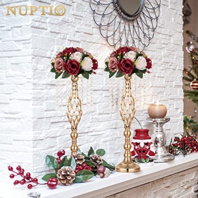 Product: Nuptio Artificial Flower Centrepieces for Tables - 6 Pcs Burgundy & Dusty Rose & Creamy White Fake Flowers Roses Balls 9.5in Diam - Silk Faux Rose Arrangement for Wedding Party Centerpiece Table Decor