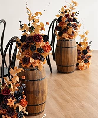 Silky Flower Store Fall Artificial Flower Arrangements, Wedding Arch Decorations, Pumpkin Orange Black Faux Florals, 2 Piece Set 41cm 8 8 Product: Ling's Moment 41" Tall Fall Free Standing Artificial Flowers Arrangements 2 pcs Wedding Arch Altar Stage Decorations Classic Halloween Wedding for Ceremony Reception Church Backdrop Outdoor Party