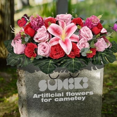 Silky Flower Store Artificial Cemetery Flower Saddle, Pink Rose Lily Red Carnation Tulip, Memorial Grave Vase, Butterflies, 32.5cm 16 16 Product: SUHOOKOO Handmade Cemetery Flowers for Grave Decor, Artificial Headstone Flower Saddle, Bright and Colorfast,Easy Fit, Tombstone Silk Pink Rose Lily/Red Carnation Tulip, 2 lovely butterflies included