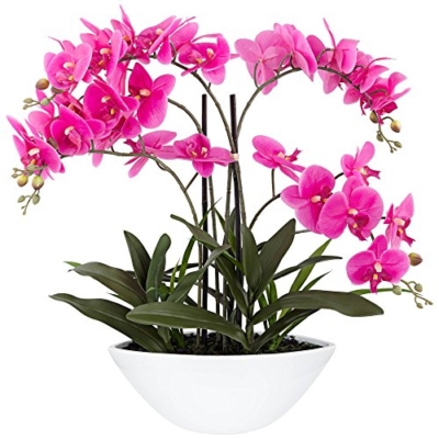 Product: Dahlia Studios Potted Silk Faux Artificial Flowers Arrangement Realistic Pink Orchid in White Ceramic Oval Pot for Home Decoration Living Room Office Bedroom Bathroom Kitchen Dining 28" High