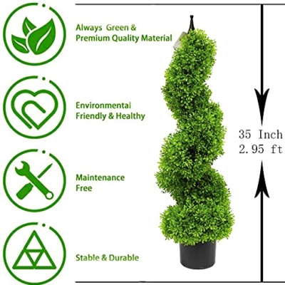 Product: Artificial Topiary Tree Set of 2 Boxwood Spiral topiaries Trees 35 inch/2.95 ft Faux Topiary Trees Artificial Topiaries Trees