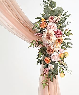 Product: Serra Flora Wedding Arch Flowers with Drapes Kit (Pack of 4) 2pcs Artificial Floral Swag Arrangement with 2pcs Draping Fabric for Ceremony Reception Arbor Backdrop Decorations