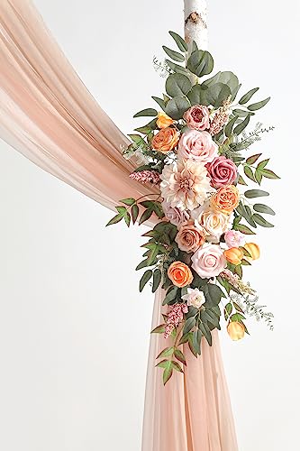 Product: Serra Flora Wedding Arch Flowers with Drapes Kit (Pack of 4) 2pcs Artificial Floral Swag Arrangement with 2pcs Draping Fabric for Ceremony Reception Arbor Backdrop Decorations