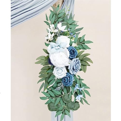 Product: Emivery Wedding Arch Flowers Kit (Pack of 4) Dusty Blue Flower Arrangement with 2pcs Draping Fabric Artificial Flower Swag for Wedding Ceremony Reception Backdrop Decorations