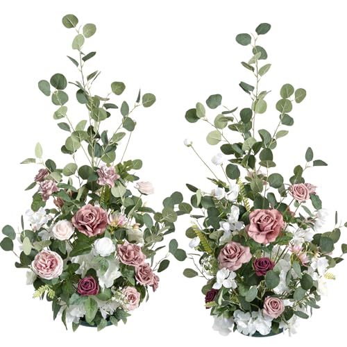 Product: Ling's Moment 41" Tall Free Standing Artificial Flowers Arrangements 2 pcs Wedding Arch Altar Stage Decorations Dusty Rose & Cream for Ceremony Reception Church Backdrop Outdoor Aisle Floral Party