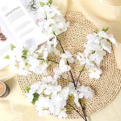 Product: 39''/100cm Artificial Flowers Cherry Blossom Branches Fake Flowers,3Pcs Cherry Blossom Decor, Tall Fake Cherry Blossom Arrangements for Wedding Office Party Table Home Decor (White)