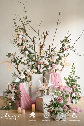 Product: Ling's Moment 41" Tall Free Standing Artificial Flowers Arrangements 2 pcs Wedding Arch Altar Stage Decorations Dusty Rose & Cream for Ceremony Reception Church Backdrop Outdoor Aisle Floral Party