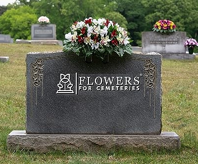 Product: Sympathy Silks Artificial Cemetery Flowers – Realistic Vibrant Tulips, Outdoor Grave Decorations - 30" Red Tulip White Iris Saddle for Headstone