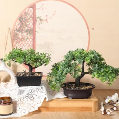Product: Jexine 4 Pack Artificial Bonsai Tree, Indoor Small Fake Plants in Pots for Home Table Office Desk Bathroom Shelf Bookshelf Bedroom Living Room Farmhouse Decorations