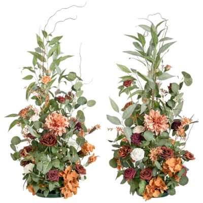 Product: Ling's Moment 41" Tall Fall Free Standing Artificial Flowers Arrangements 2 pcs Wedding Arch Altar Stage Decorations Sunset Terracotta For Ceremony Reception Church Backdrop Outdoor Aisle Floral Party