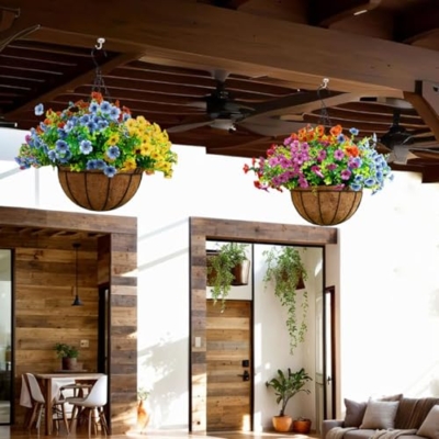 Silky Flower Store Artificial Hanging Plant Basket with Daisy Flowers Multicolor, 2 Pack, 12 inch, 21 x 21 x 23 inches 11 11 Product: Mecai 2 Pack 12 inch Hanging Plant Basket with Artificial Flowers for Outdoor Spring Decor, Lifelike Silk Floral Arrangement for Porch Garden Balcony and Home Patio Yard Decor(Multicolor)