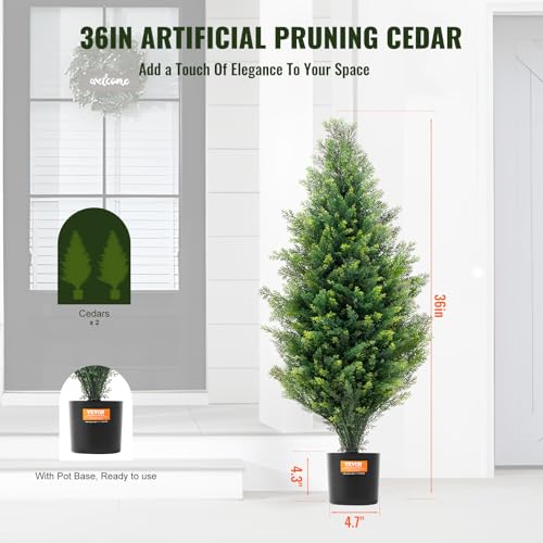 Silky Flower Store Artificial Cedar Topiary Tree, UV Rated Faux Evergreen Home Decor, Indoor Outdoor, 36 in, 2 Pieces 6 6 Product: VEVOR Artificial Cedar Topiary Tree, 36 inch Tall (2 Pieces), with Extra Leaves & Pot Faux Evergreen Fake Pine Cypress Trees Plant, UV Rated Artificial Greenery Set for Home Decor Indoor/Outdoor