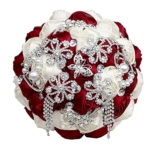 Product: Sharebeauty 9.4 Inch Handmade Satin Rose Bridal Bouquet Toss Round Wedding Bouquet Throw Toss Artificial Flower Bunch Dark Red + Ivory
