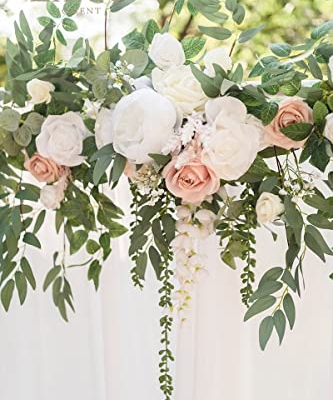 Silky Flower Store Artificial Wedding Arch Floral Garland Sage Green White Eucalyptus Rose, 6.5FT 9 9 Product: Ling's Moment Backdrop Floral Garland 6.5FT Artificial Wedding Arch Flowers Sage Green Decor, White Ceremony Reception Hanging Eucalyptus Rose Arbor Arrangement Outdoor Party Swag Home Decorations
