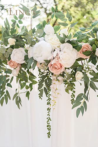 Silky Flower Store Artificial Wedding Arch Floral Garland Sage Green White Eucalyptus Rose, 6.5FT 3 3 Product: Ling's Moment Backdrop Floral Garland 6.5FT Artificial Wedding Arch Flowers Sage Green Decor, White Ceremony Reception Hanging Eucalyptus Rose Arbor Arrangement Outdoor Party Swag Home Decorations