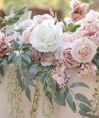 Silky Flower Store Spring Flower Garland, Wedding Arch Eucalyptus Rose Dusty Rose, 9FT 8 8 Product: Ling's Moment 9FT Spring Flower Garland for Backdrop Decorations - Wedding Arch Flowers, Eucalyptus & Rose, Artificial Floral Garland for Mantle - Sweetheart Table Decor for Reception, Dusty Rose
