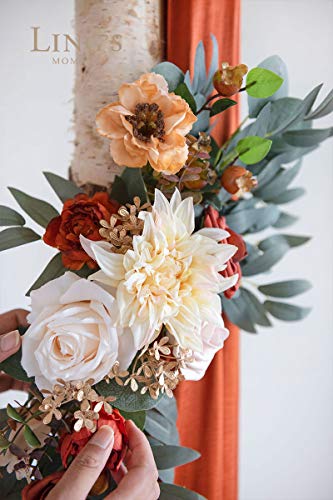 Silky Flower Store Fall Wedding Arch Flowers Kit, Hanging Floral Backdrop, Terracotta Orange Drapes, Faux Rose Ceremony Decor, 4 Pack, 2pcs 32.5cm 3 3 Product: Ling's Moment Fall Hanging Wedding Arch Flowers Kit (Pack of 4) 2pcs Arbor Artificial Flower Arrangement, 2 Drapes, Ceremony Rose Backdrop, Brunt Orange Terracotta Floral Party Autumn Outdoor Decor